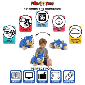 Pillow Pets Sonic Hedgehog pillow is compact for travel comfort