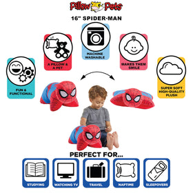 Pillow Pets Spider-Man pillow convertible for comfy travel and rest.
