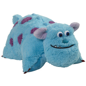 Pillow Pets Sulley close-up with shaggy turquoise fur, a friendly Disney companion for nap time.