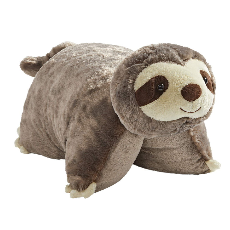 Pillow Pets Sunny Sloth plush with soft fabric ideal for cuddling.