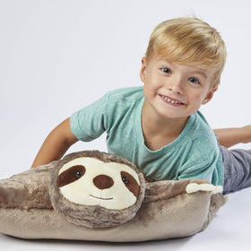 Pillow Pets Sunny Sloth as a travel-friendly companion for road trips.