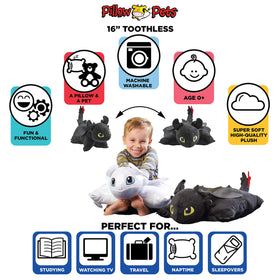 Pillow Pets Toothless soft chenille fabric invites cozy cuddles.