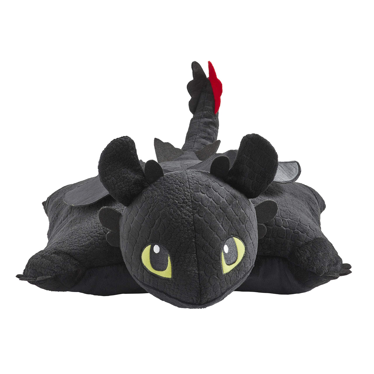 Toothless unfolds into a 16-inch pillow for travel and rest.