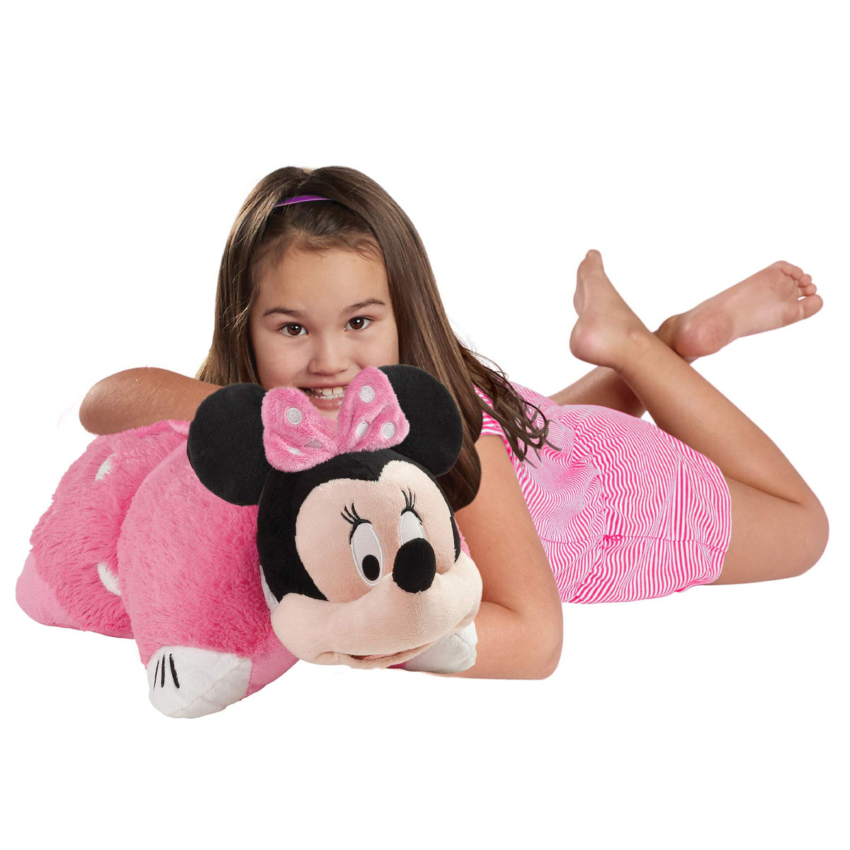 Soft chenille Minnie Mouse Pillow Pet ideal for travel and naps.