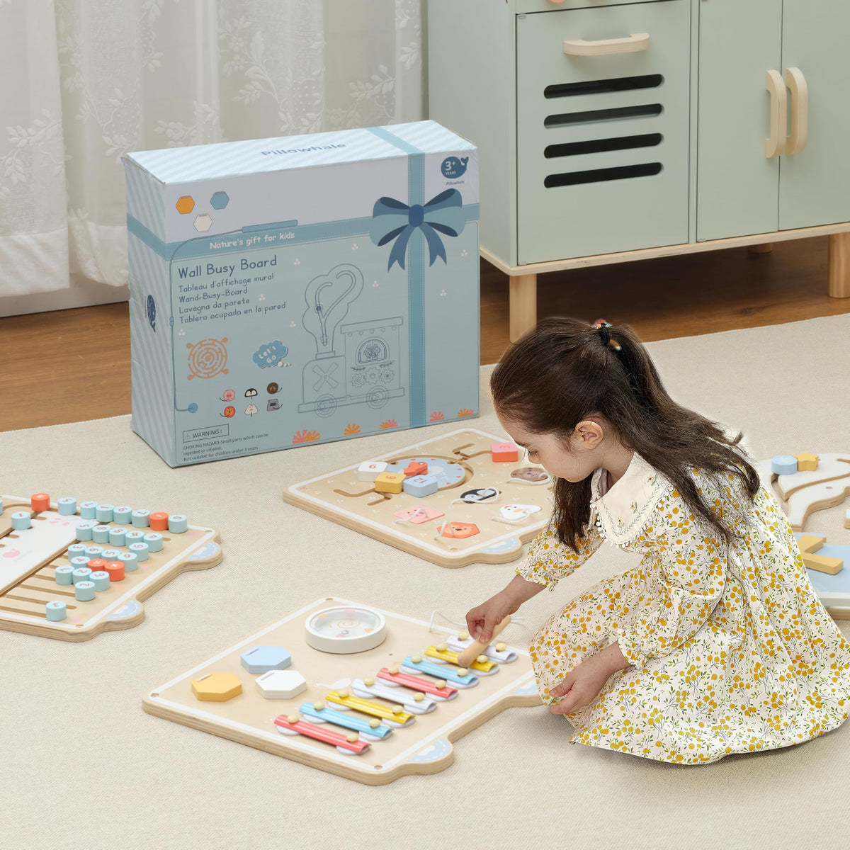 Pillowhale Train Wall Busy Board clock and blocks support early math