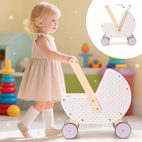 Pillowhale wooden baby walker reversible handle demonstrates easy front or rear push.
