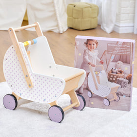 Pillowhale wooden walker anti-tip wheelbase enhances stability during play.