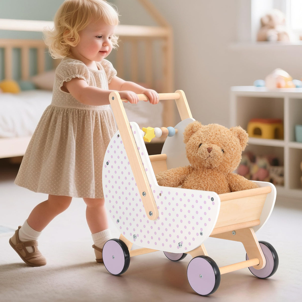 Pillowhale wooden walker cleaning and finish highlights kid-friendly care and maintenance.
