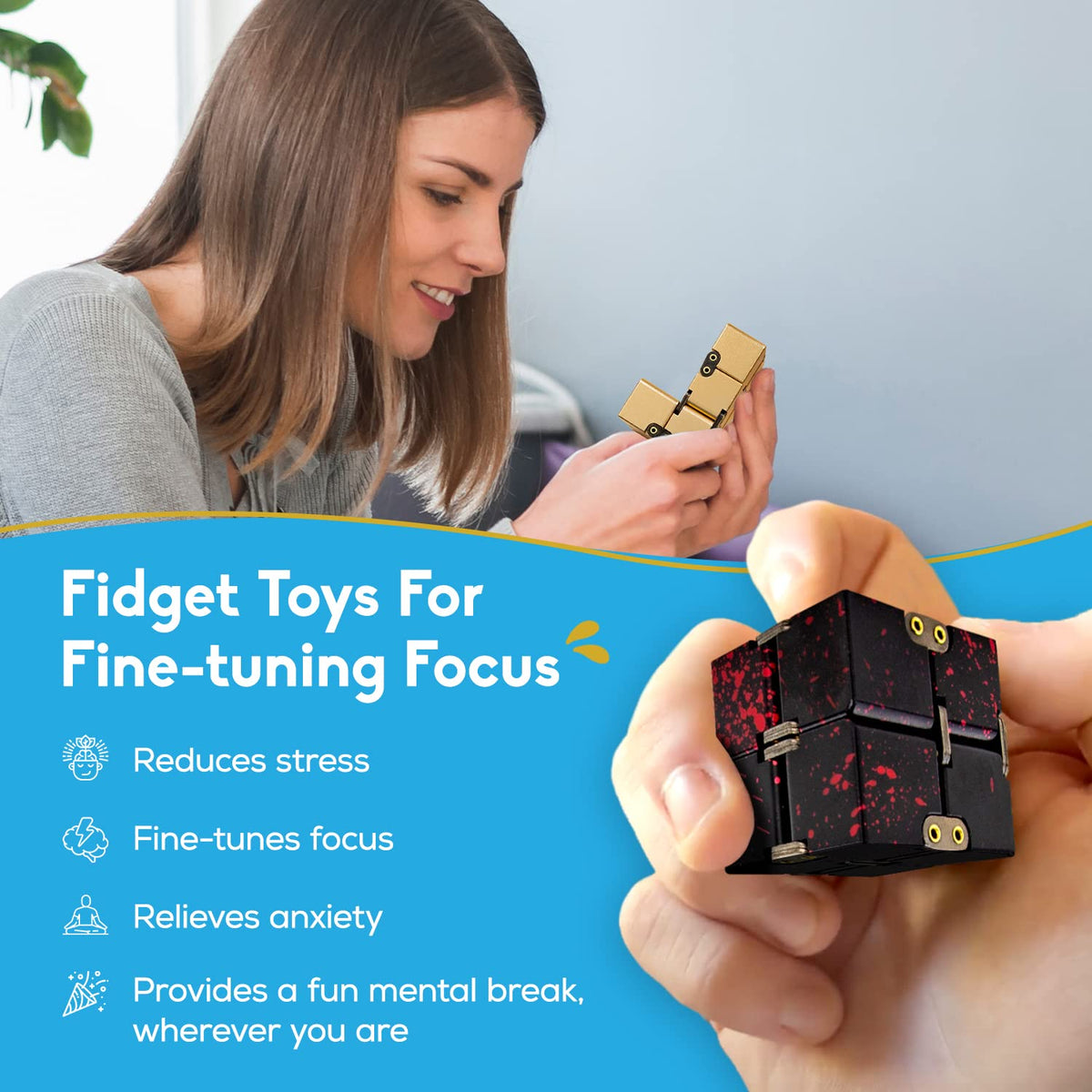 PILPOC theFube Infinity Cube in-hand red cube for focus and calming moments.