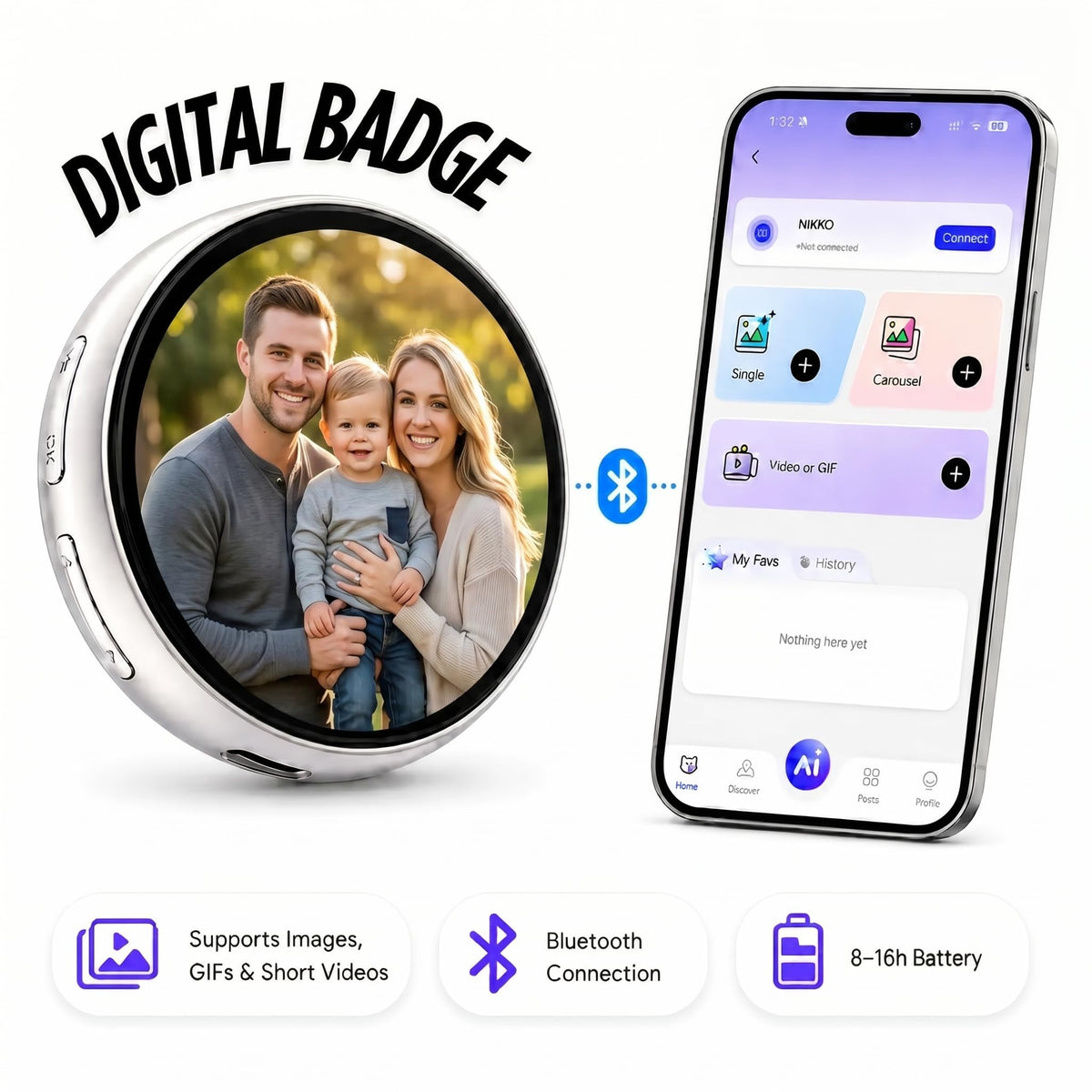 PIN TURA Pintura beam box worn as a stylish digital badge with media options.
