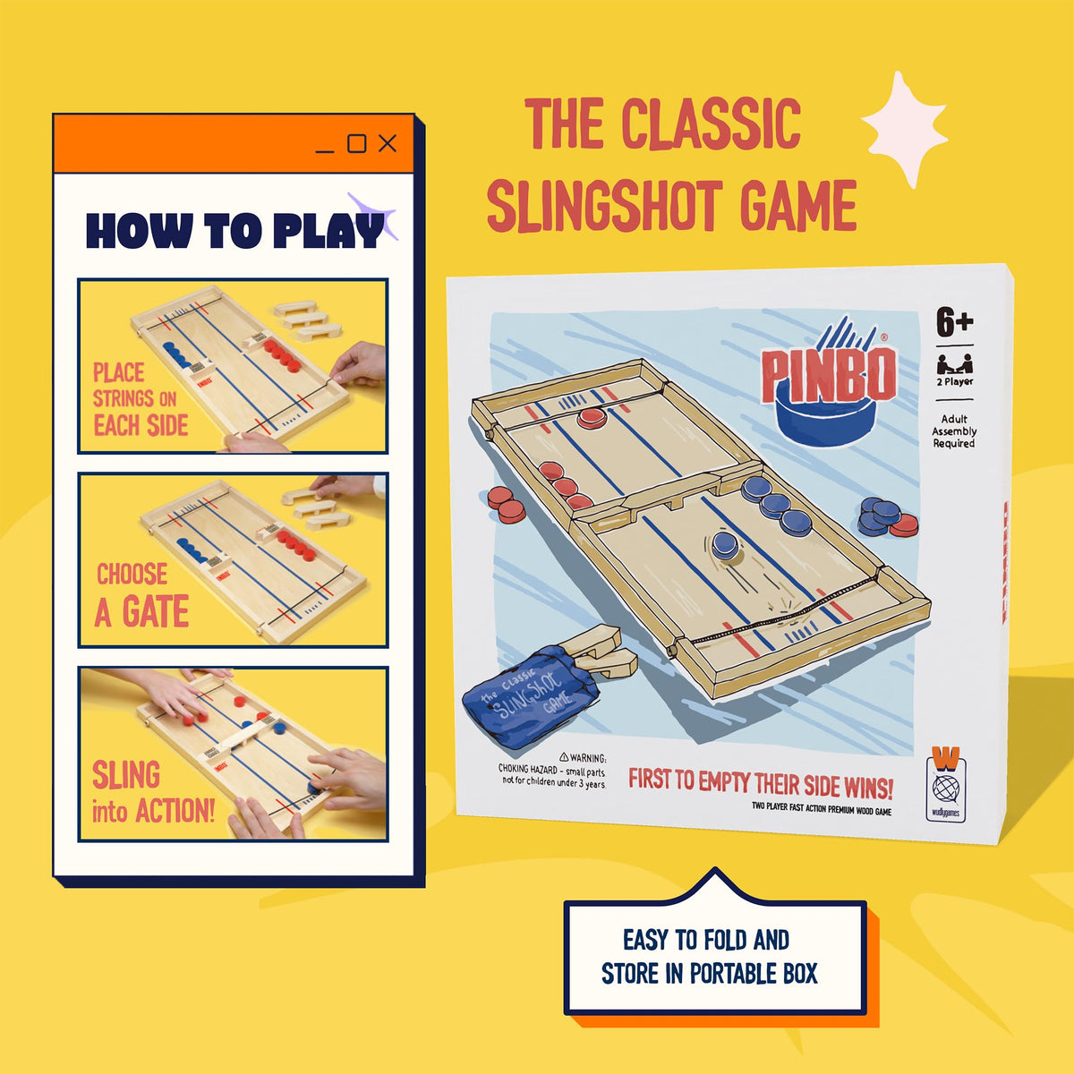 PINBO 2-player setup image emphasizes fast, engaging head-to-head rounds.