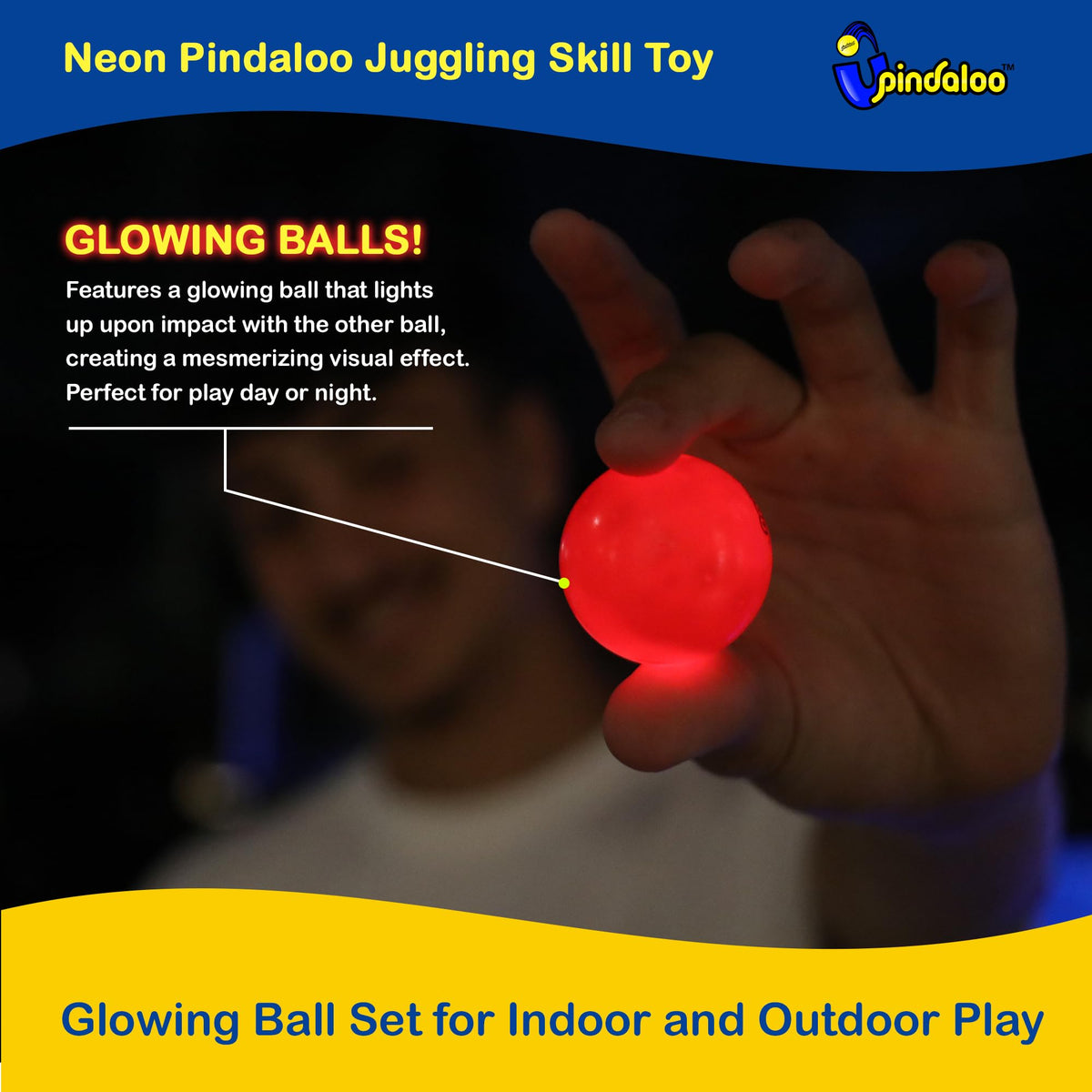 Two balls juggling with neon glow improving hand-eye coordination.