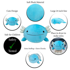 Pineapple Axolotl Plush 24-inch giant side view, perfect for hugging on the couch.