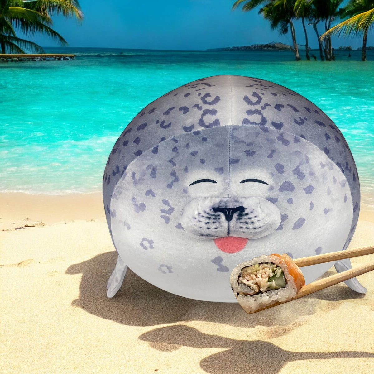 Pineapple Seal Plush on bed enhances bedtime coziness.