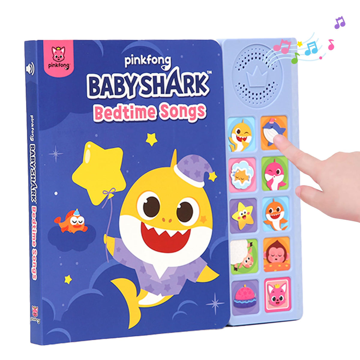 Pinkfong Baby Shark Bedtime Songs book cover with vibrant colors to spark toddler excitement.