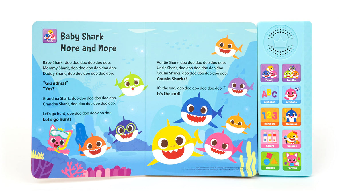 Pinkfong Baby Shark button closeup shows easy press action.