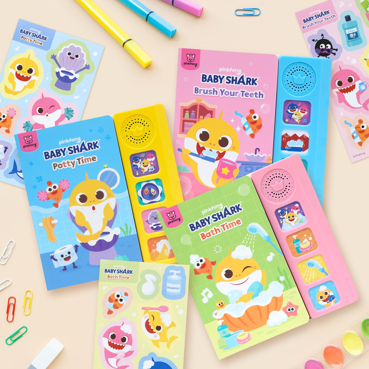 Kids enjoy reading and singing with Pinkfong Baby Shark set.