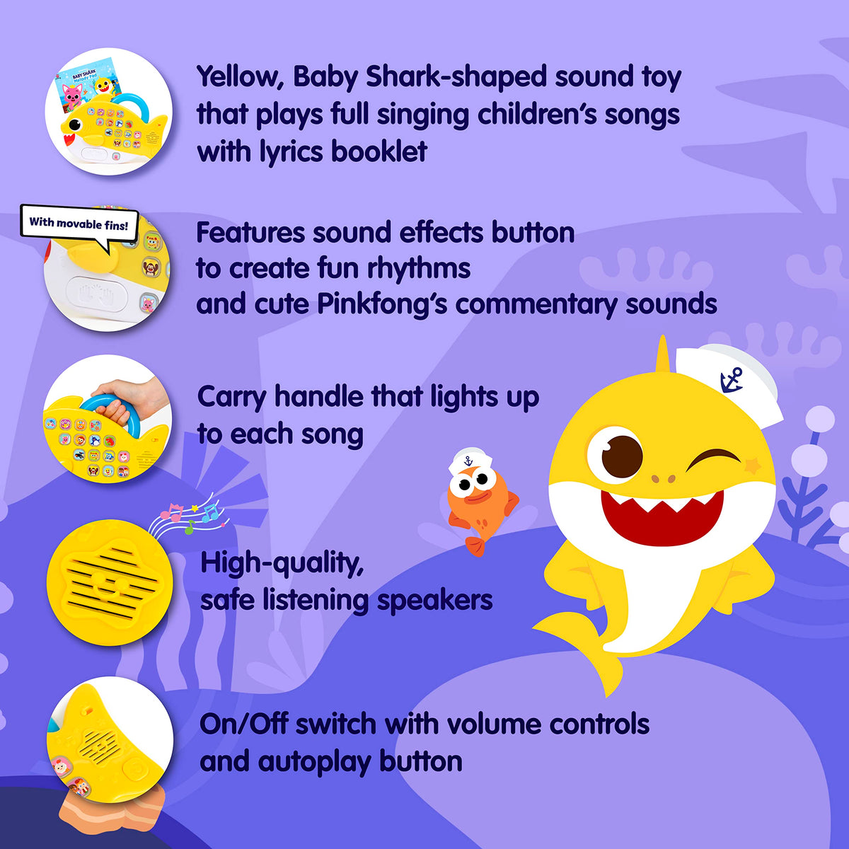 Pinkfong Baby Shark Melody Pad blue handle lights for visual engagement