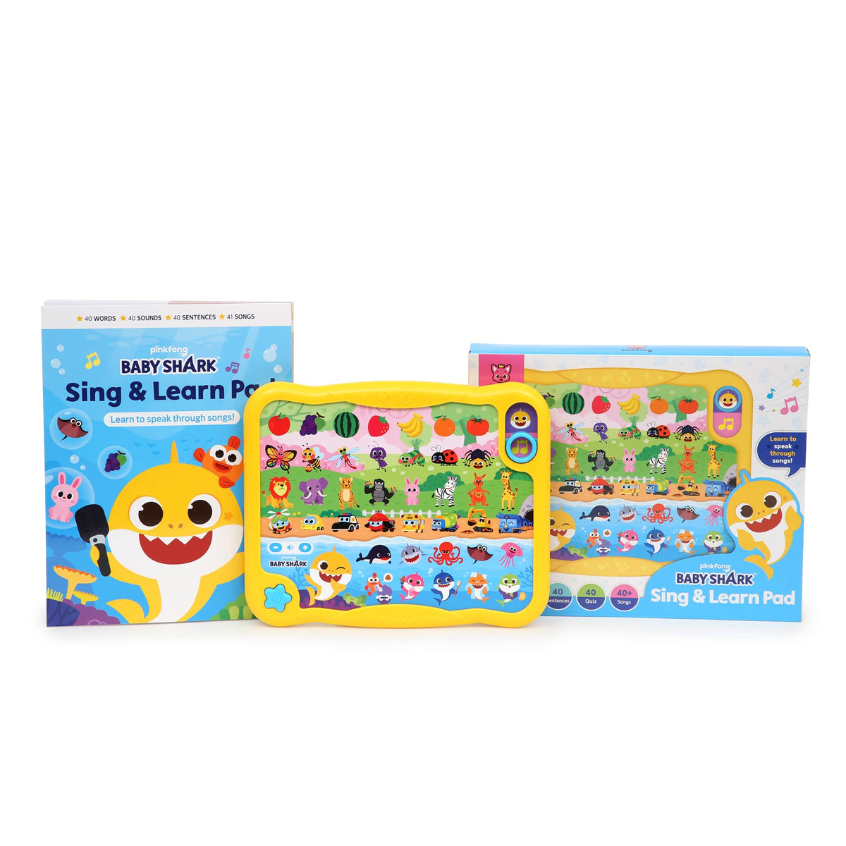Pinkfong Baby Shark Sing & Learn Pad shell closeup shows sturdy construction for everyday play.