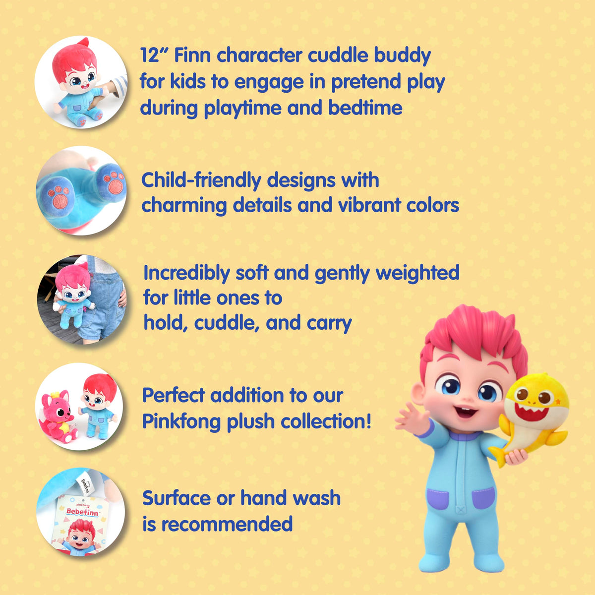 Pinkfong Bebefinn plush serves as a gentle sleep companion for bedtime