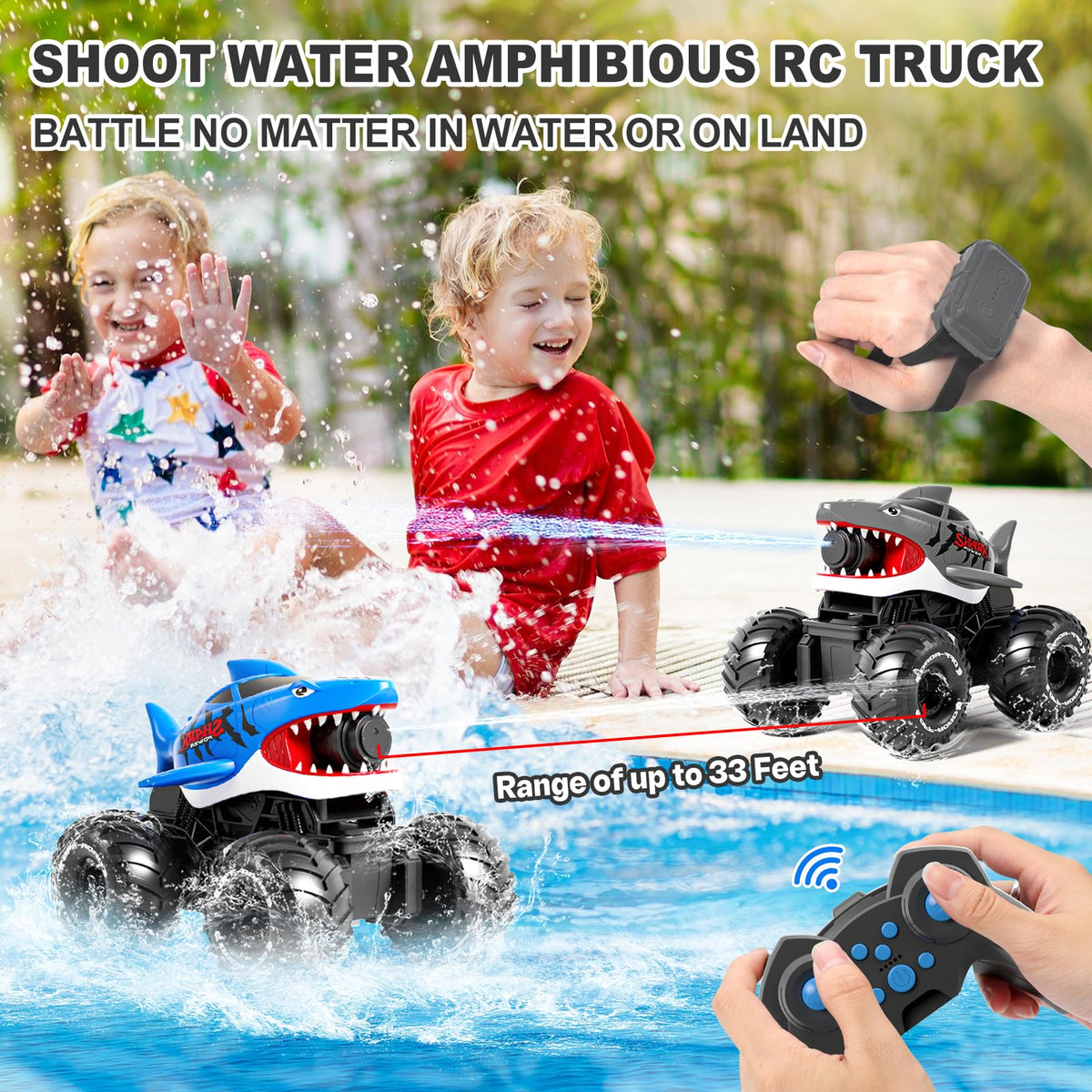 pinkking Amphibious RC Car with water gun for land and water battles.