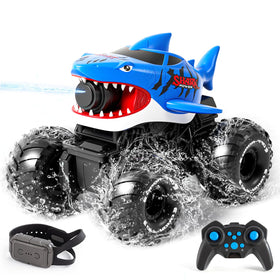 Pinkking gesture sensing shark monster truck ready for water squirt adventures on all terrains