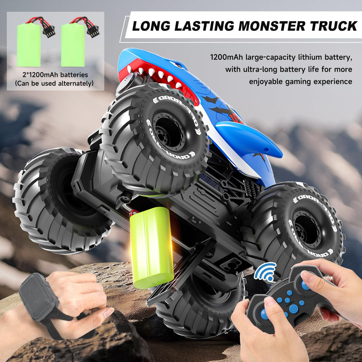 Pinkking amphibious RC car showing off 4WD capability on grass and pavement
