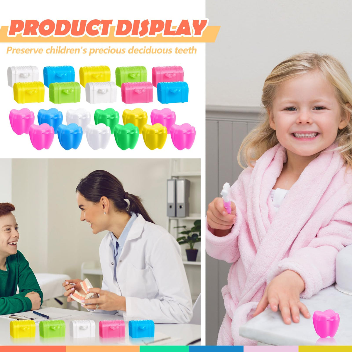 Pinkunn colorful tooth containers shown in closeup ideal for party favors