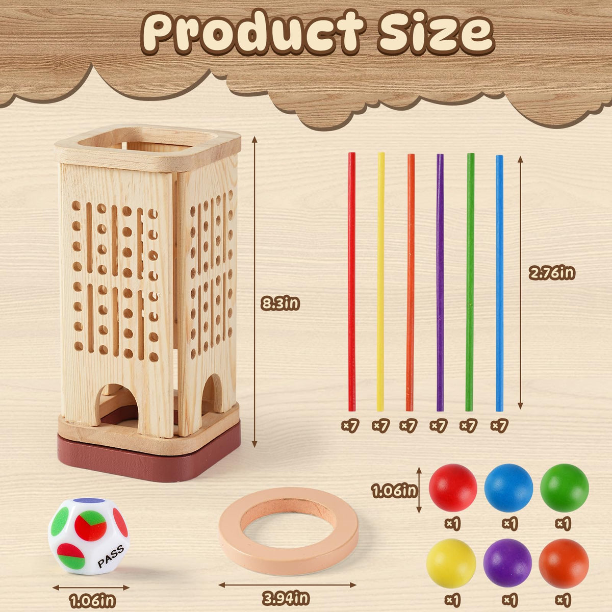 Pinshoon wooden sticks colorful – promotes color recognition and motor skills.