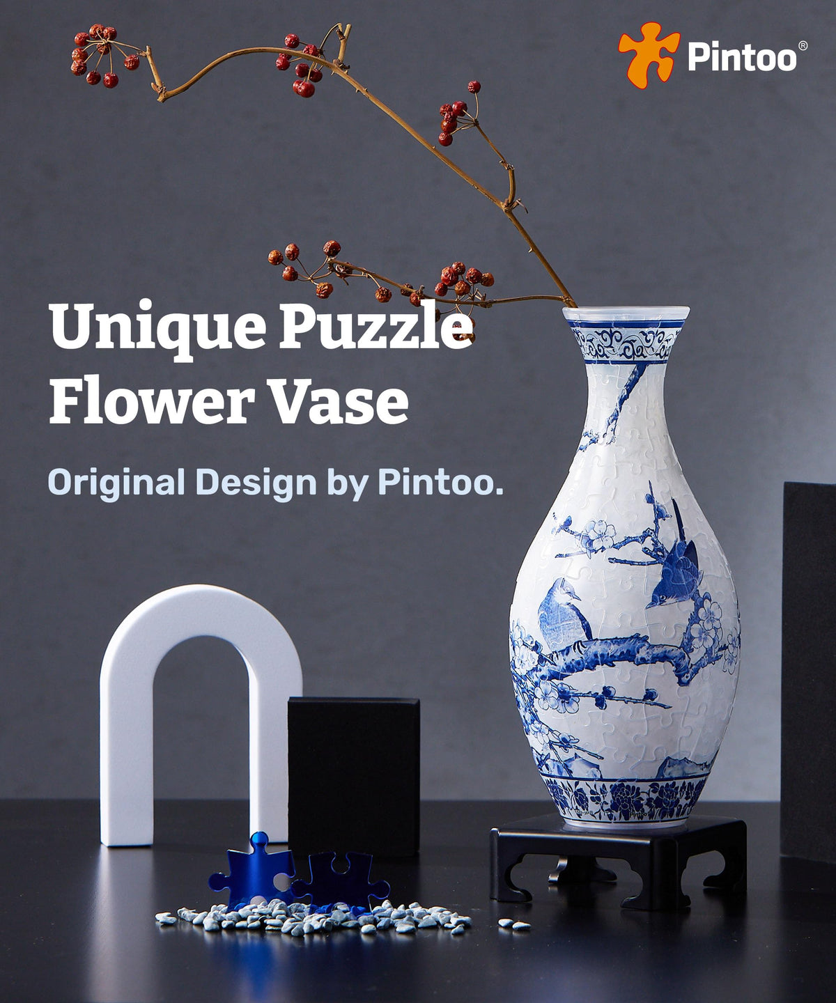 Pintoo 3D Puzzle Vase assembled display showcases creative craftsmanship
