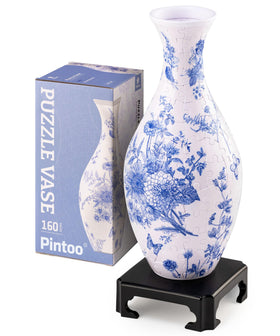 Pintoo 3D Puzzle Vase assembled displays a sculptural centerpiece with a vibrant pattern