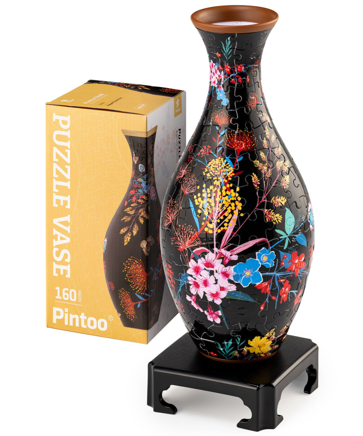 Pintoo 3D puzzle vase assembly shown as a unique decorative centerpiece