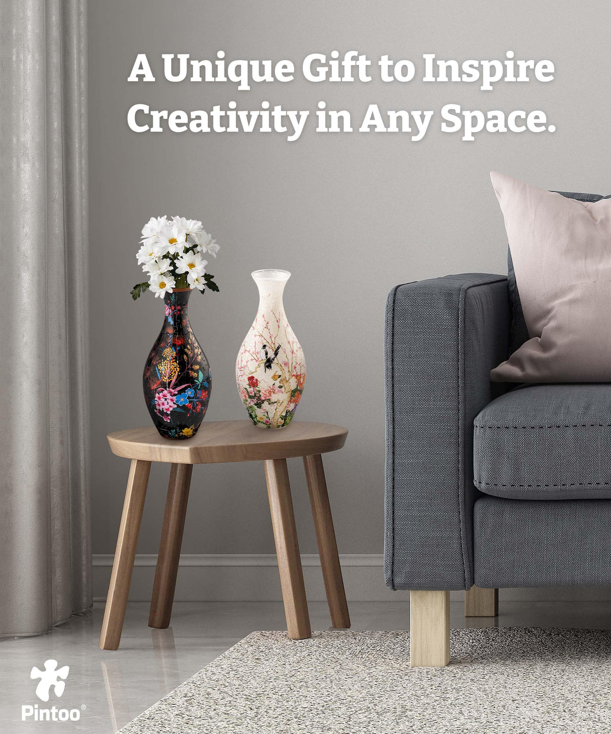 Pintoo 3D puzzle vase bouquet display with elegant flowers