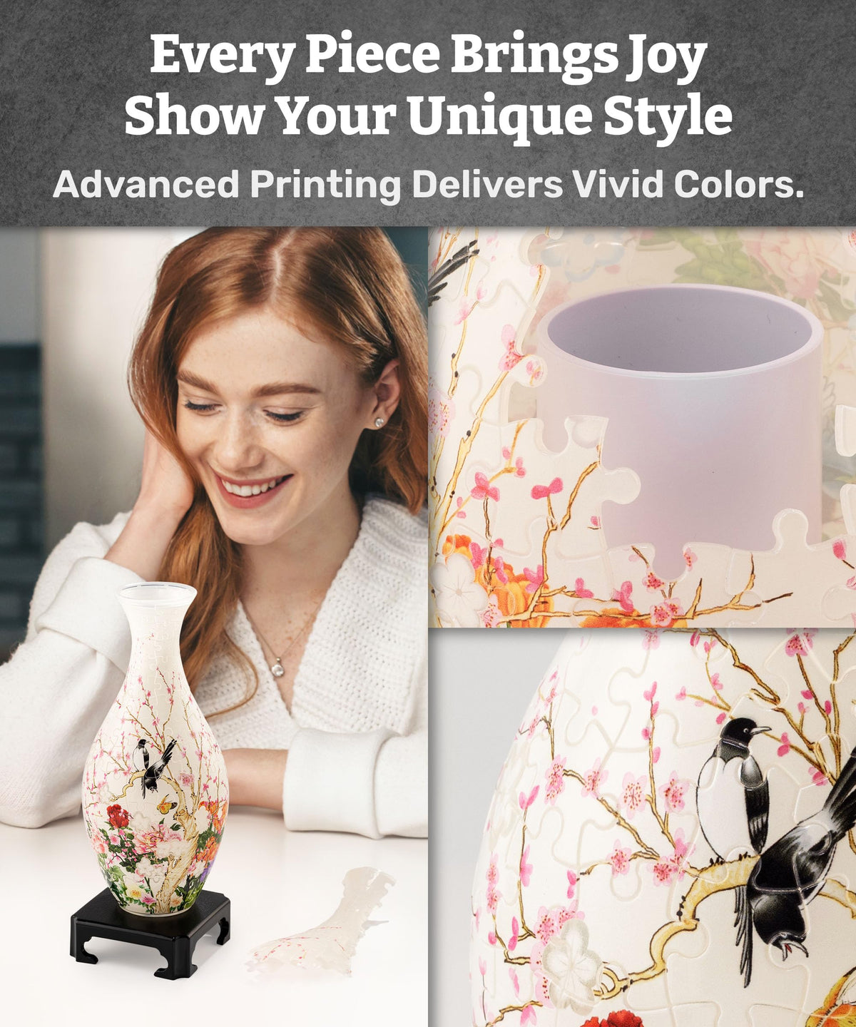 Pintoo 3D puzzle vase finished dimensions 4.4in by 9.5in