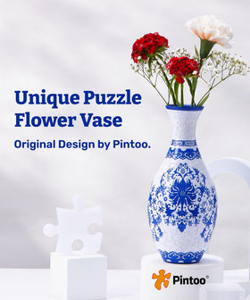 Pintoo 3D puzzle vase pattern close-up highlights Indigo Age motif for modern interiors