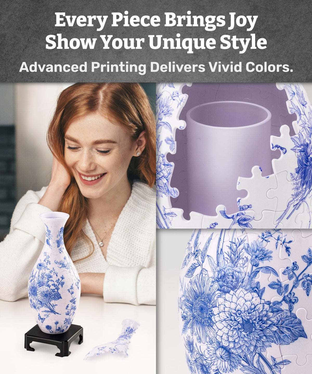 Pintoo 3D Puzzle Vase stand supports stable, premium display