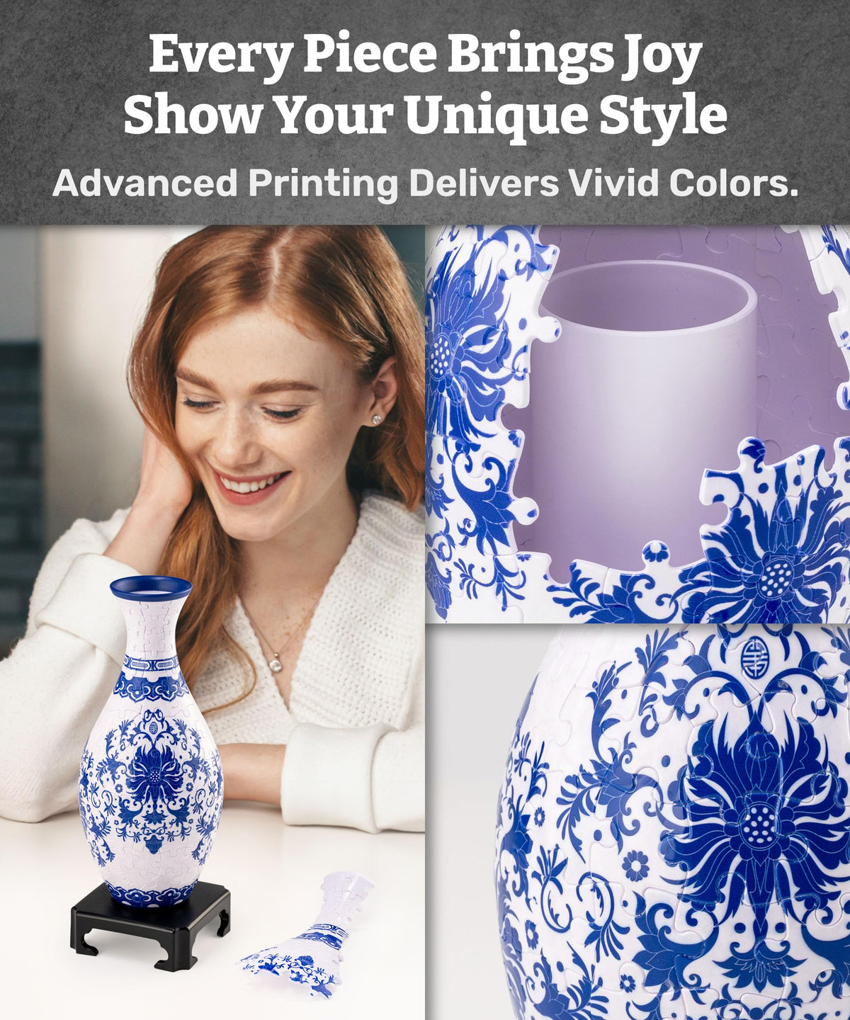 Pintoo 3D puzzle vase with detachable water cup detail supports easy care