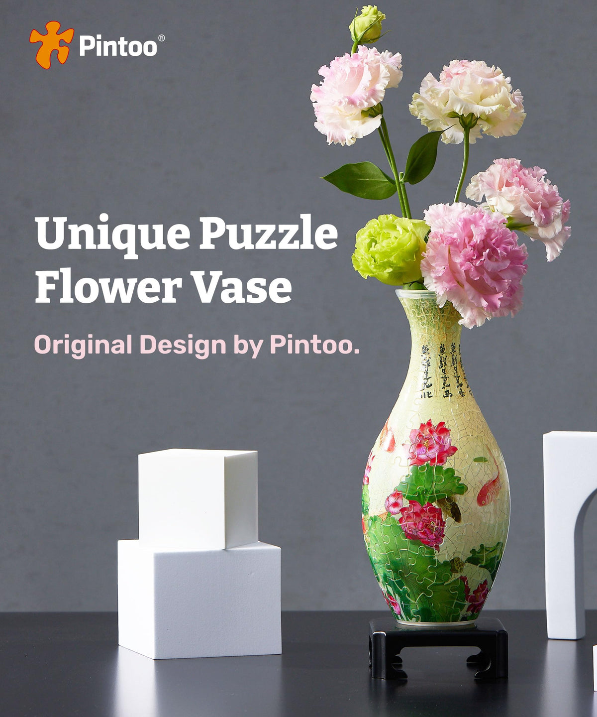 Pintoo translucent 3D puzzle vase close-up showing curves