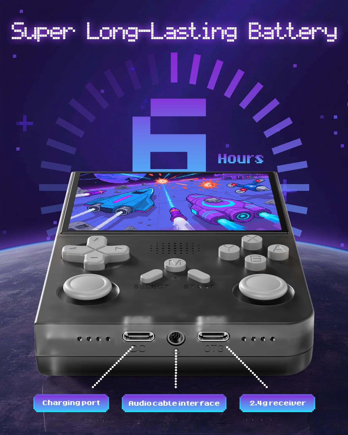 Long-lasting 3000mAh battery powering hours of retro play away from outlets.