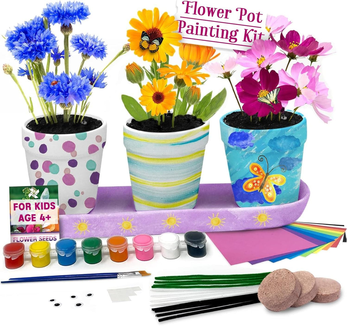 Pinwheel Crafts flower pot painting kit box ready for creative kids' play and learning
