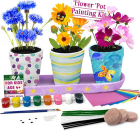 Pinwheel Crafts flower pot painting kit box ready for creative kids' play and learning