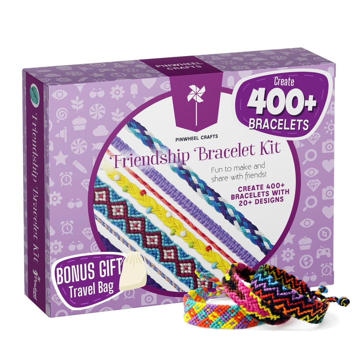 Pinwheel Crafts friendship bracelet kit packaging showing organized storage for on-the-go crafting