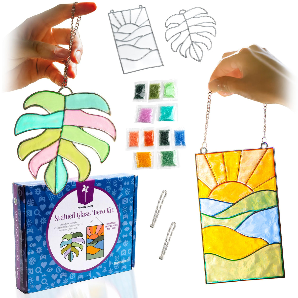Pinwheel Crafts monstera leaf frame stained glass brightens windows with colorful light art for any room.