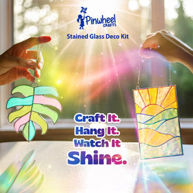 Pinwheel Crafts sunset frame stained glass creates warm glow for cozy decor.