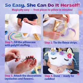Pinwheel Crafts Unicorn Pillow Kit decorative flowers brighten the finished unicorn.