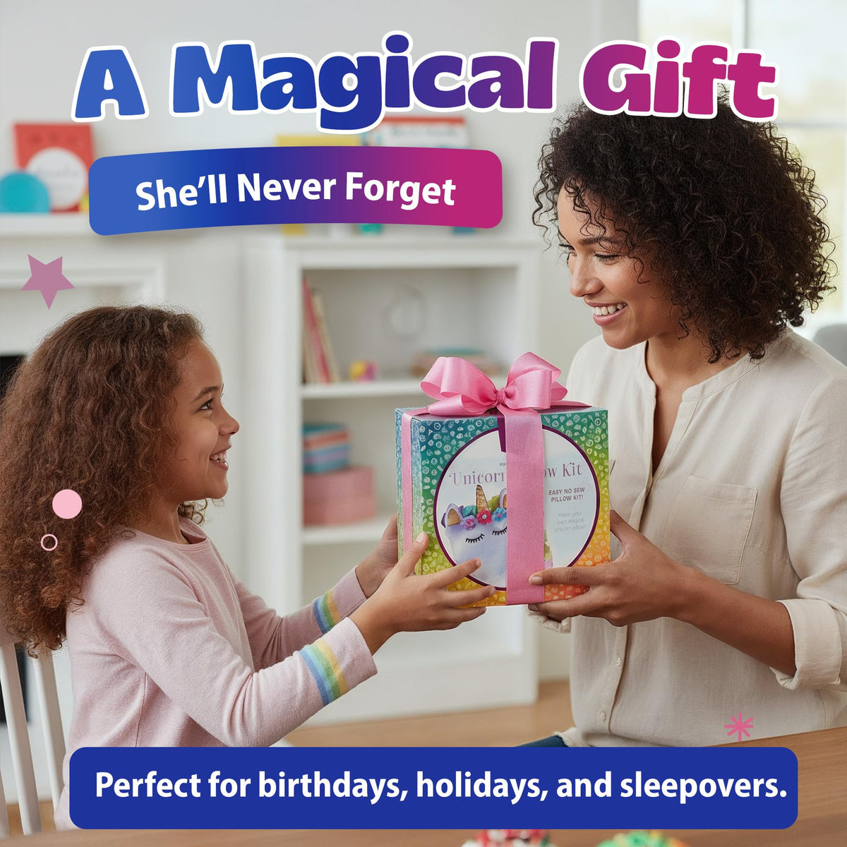 Pinwheel Crafts Unicorn Pillow Kit step-by-step instructions help kids build confidently.