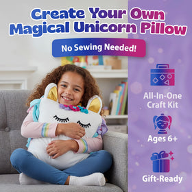Pinwheel Crafts Unicorn Pillow Kit pillowcase with horn and ears ready for decorating.