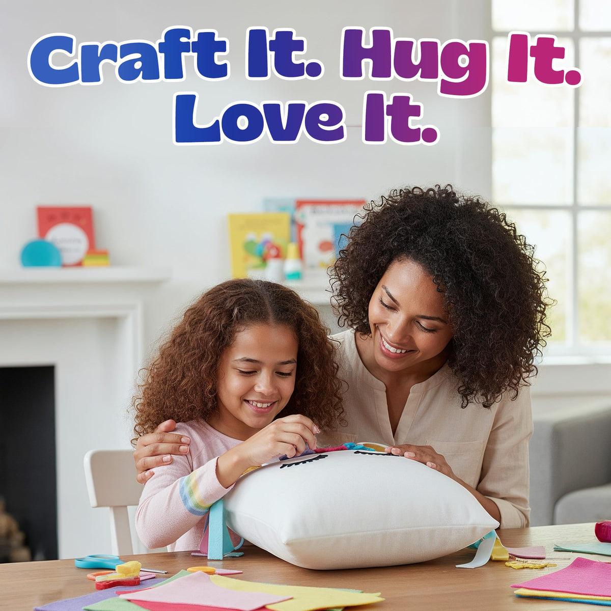 Pinwheel Crafts Unicorn Pillow Kit poly-fil stuffing to fluff a cuddly pillow.