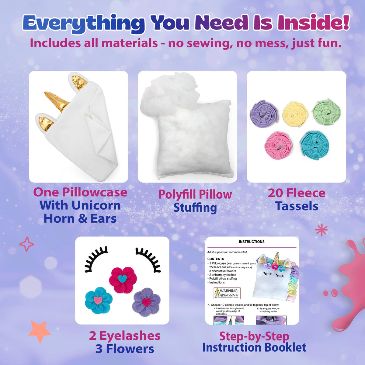 Pinwheel Crafts Unicorn Pillow Kit unicorn horn and ears add cute, decorative flair.