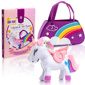 Pinwheel Crafts unicorn-purse-kit for beginners, bright colors and easy sewing.